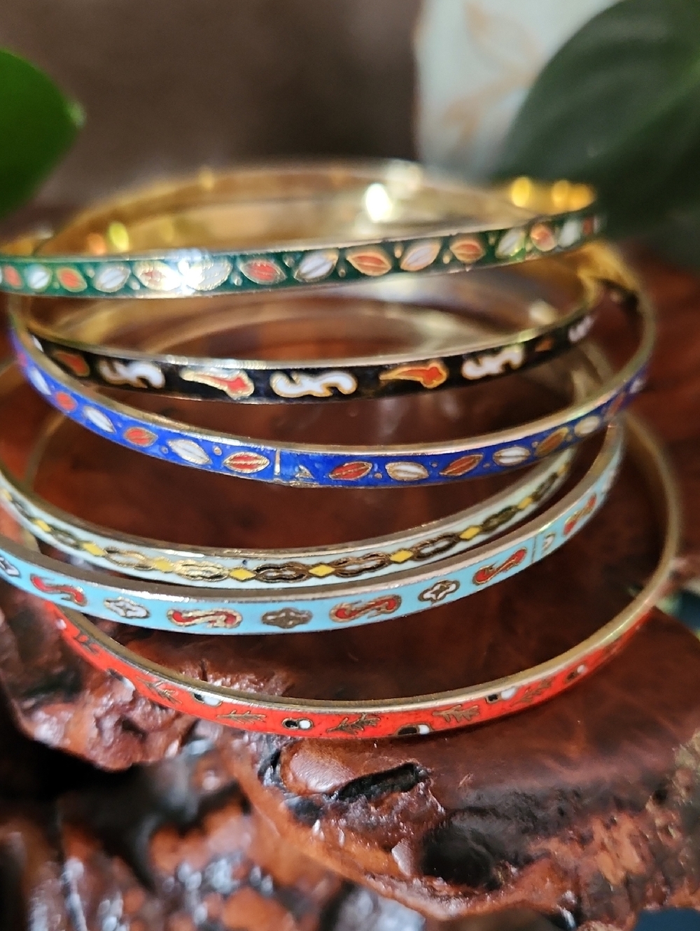Cloissone Bangles Set Of 6 Vintage Colorful